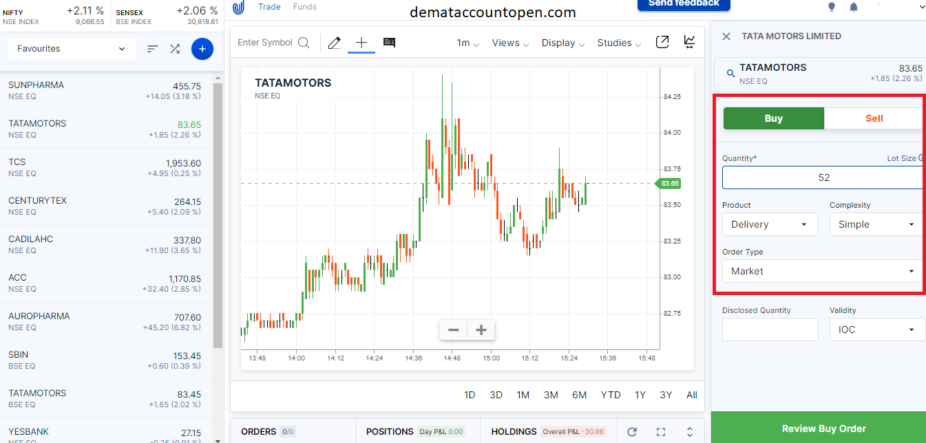 How to Buy & Sell shares in Upstox - Delivery Trading