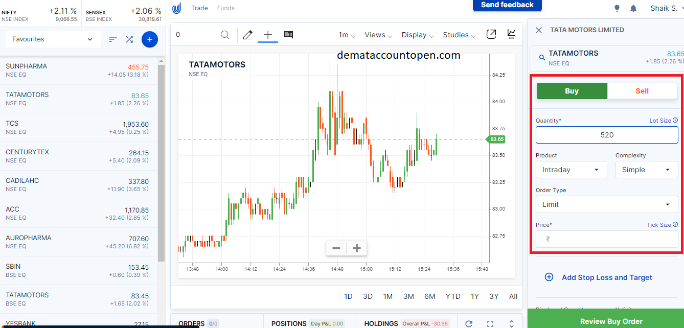 How to Buy & Sell shares in Upstox - Limit Order