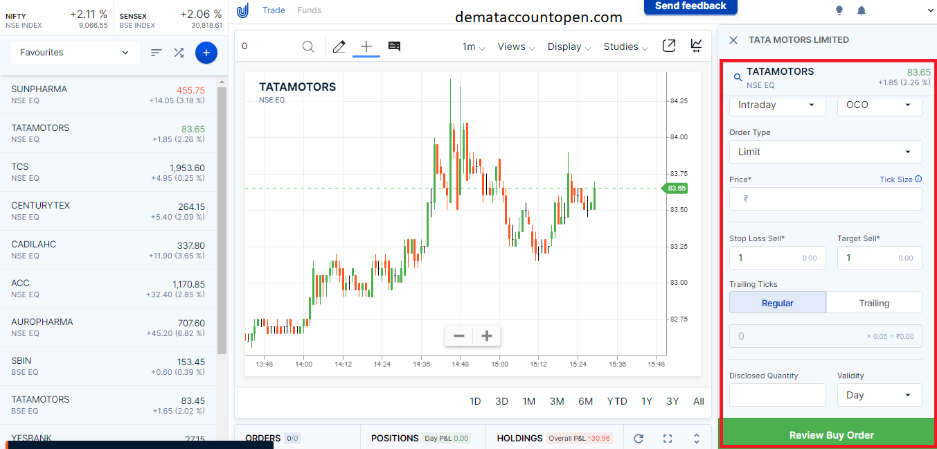 How to Buy & Sell shares in Upstox - Bracket Order