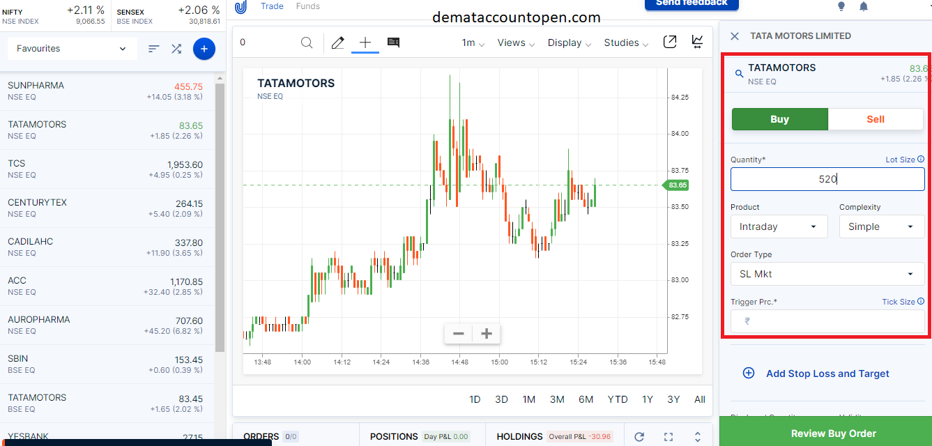 How to Buy & Sell shares in Upstox - SL MKT Order