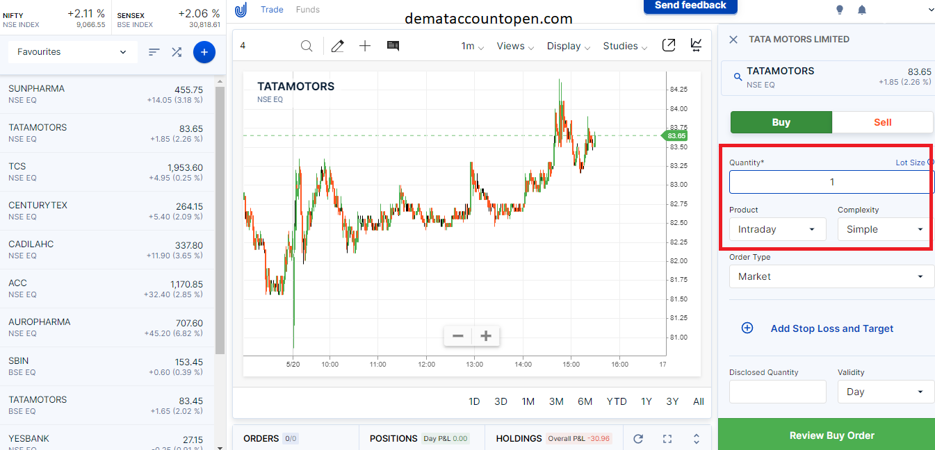 How to Buy & Sell shares in Upstox - Simple Order